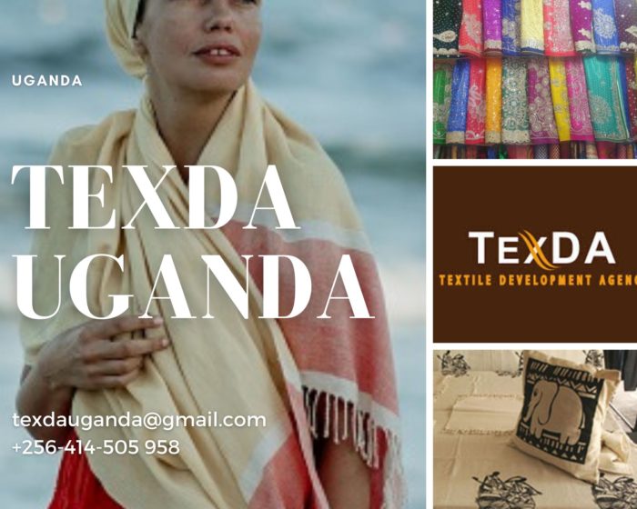 Official brand identity and organic cotton product range of TEXDA Uganda, the Textile Development Agency anchoring the industrial value chain in Kampala.