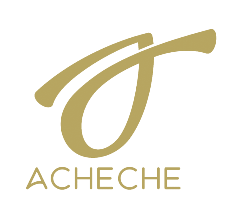 acheche logo white and gold 768x691