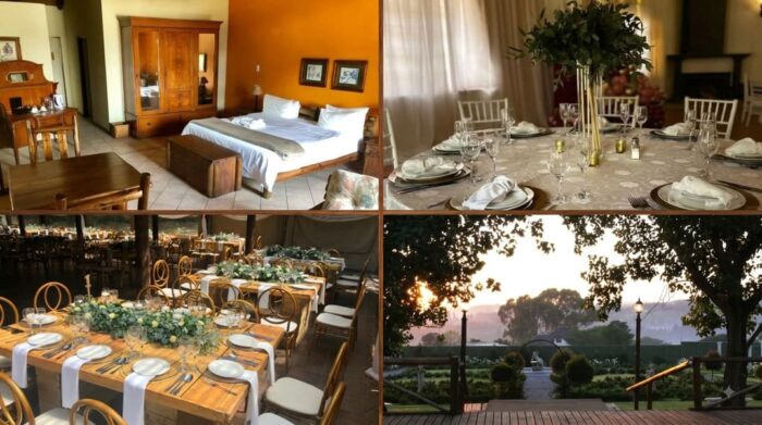 A real-world photo collage of the premium guest rooms, dining halls, and sunset gardens of Valverde, the leading boutique hotel in Johannesburg.